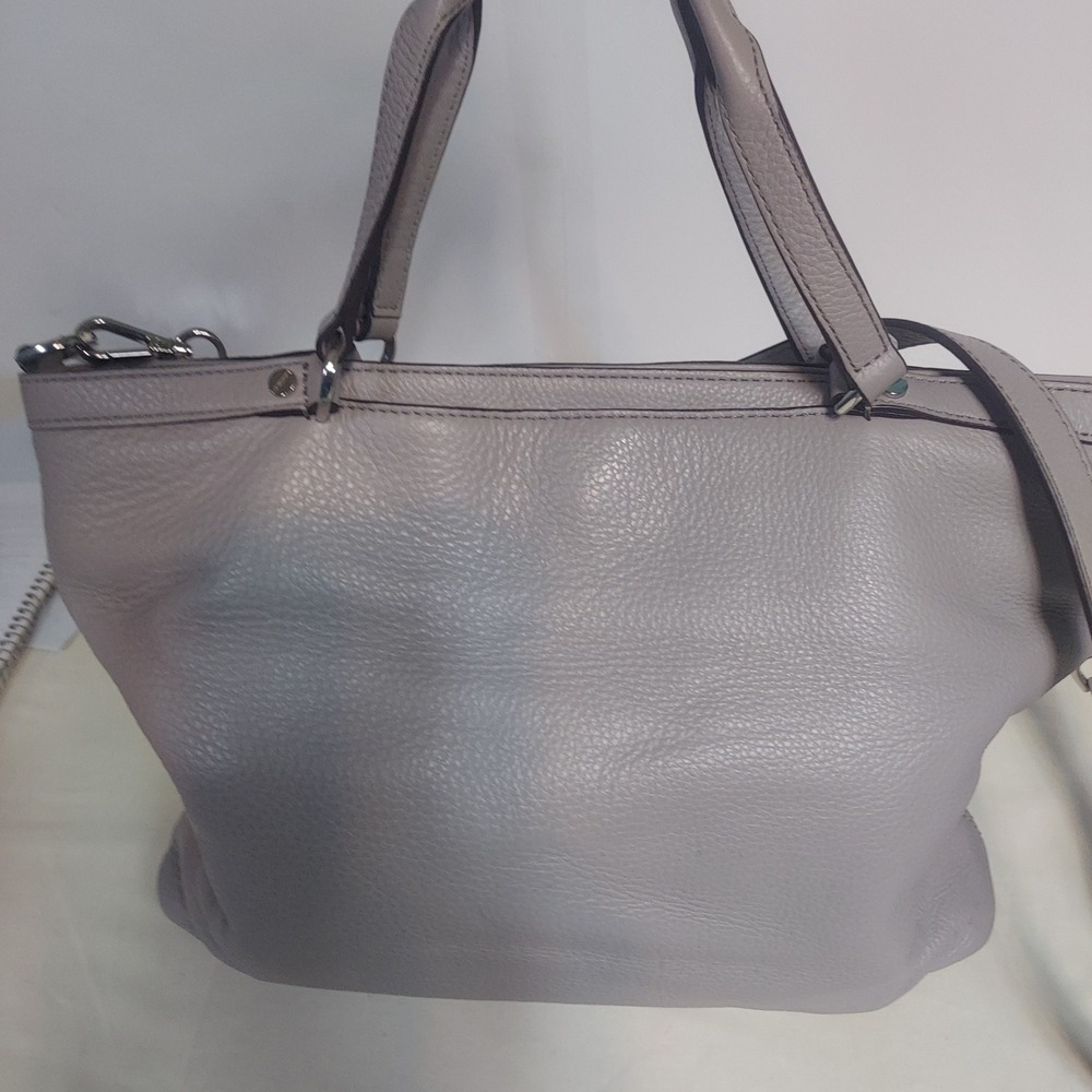 Michael Kors Satchel Pebble Leather Crossbody Chain Detail Gray Medium 15x11x3.5 - Picture 2 of 6
